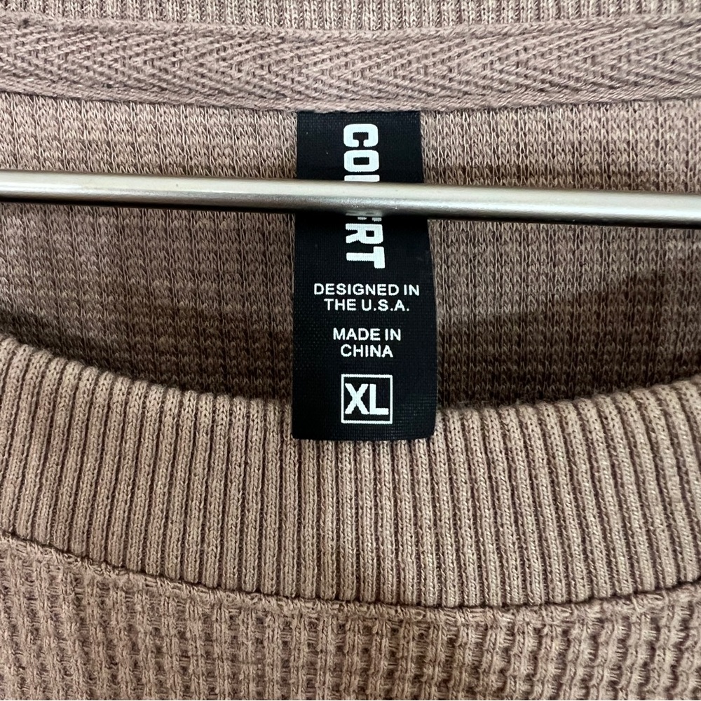 Comfrt Waffle Knit Crewneck Sweatshirt Tan Brown Oversized Men’s XL - Picture 3 of 6